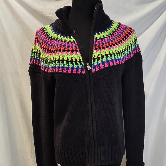 Ralph Lauren Active Sweater Cardigan Rainbow Striped Colorful Retro Zip Large - Picture 1 of 10